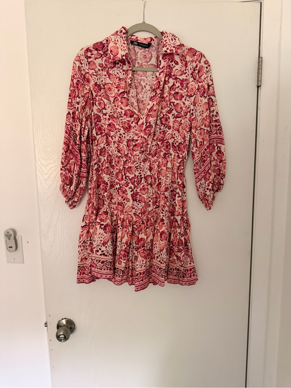 Zara Pink Floral Collared Mini Dress